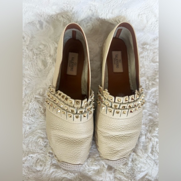 Valentino Rockstud Leather Espadrille Platform Flats - Picture 3 of 16